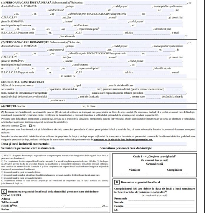 contract vanzare masini